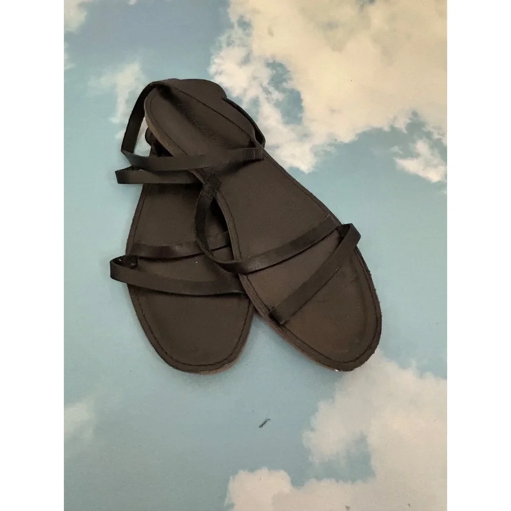 Madewell Shoes Womens Size 9.5 Black Leather Open Toe Flats Strappy Sandal